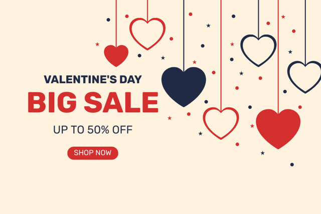 Valentine's Day Sale Offer With Hearts Decoration Postcard 4x6in – шаблон для дизайну