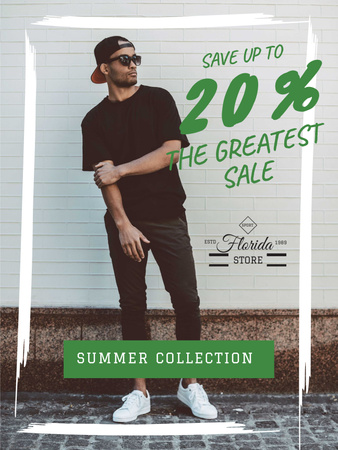 Fashion sale ad with Young Man Poster US Design Template