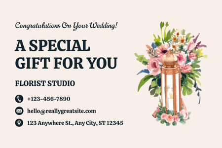 Düğün Süslemeli Çiçekçi Stüdyo İlanı Gift Certificate Tasarım Şablonu