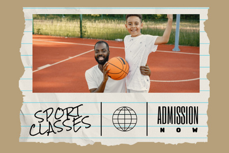 Plantilla de diseño de Oferta de clase de baloncesto con hombre y niño negros Postcard 4x6in 