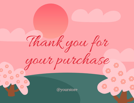 Thank You for Purchase Text with Pink Landscape Thank You Card 5.5x4in Horizontal Design Template