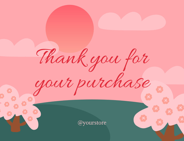 Thank You for Purchase Text with Pink Landscape Thank You Card 5.5x4in Horizontal – шаблон для дизайна