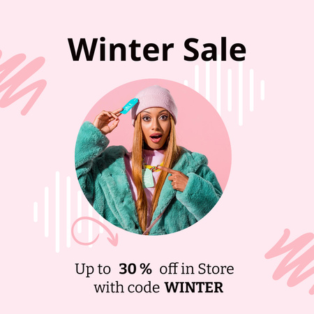 Seasonal discount with Surprized Young Woman Instagram AD Design Template