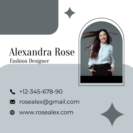 Fashion Designer Intro Card with Attractive Asian Woman Square 65x65mm Design Template