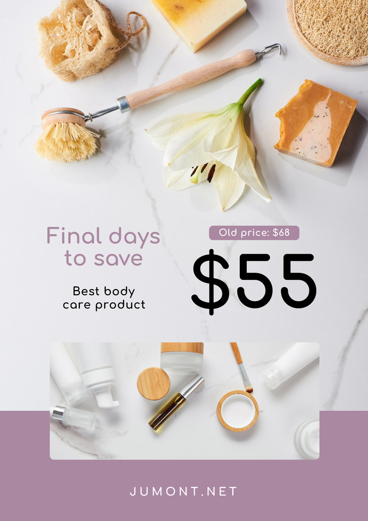 Designvorlage Cosmetics Sale with Skincare Products with Marshmallow für Poster
