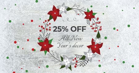 Plantilla de diseño de oferta de decoración de año nuevo en corona festiva Facebook AD 