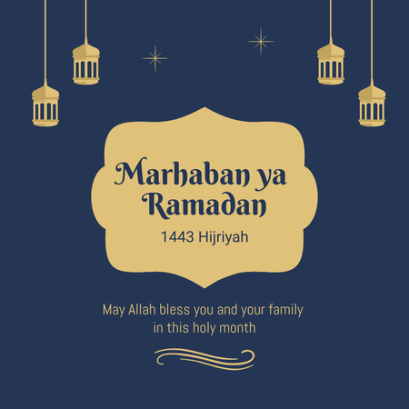 Beautiful Ramadan Greeting with Lanterns on Blue Instagram Design Template