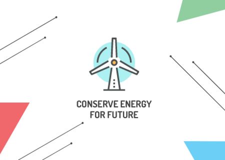 Conserve Energy Wind Turbine Icon Postcard Modelo de Design