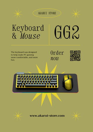 Gaming Gear Ad with Keyboard and Mouse Poster A3 Modelo de Design