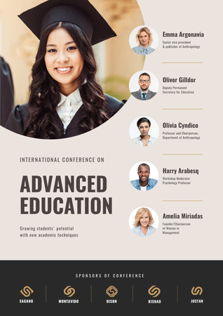 Education Conference Announcement with Girl in Graduation Cap Poster Design Template