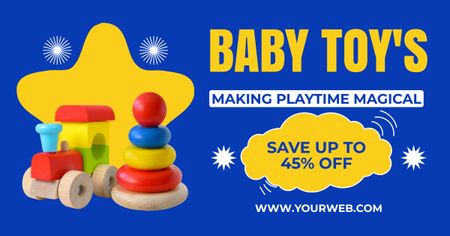 Desconto em brinquedos para bebês em azul Facebook AD Modelo de Design