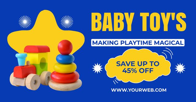Baby Toys Discount on Blue Facebook AD Modelo de Design