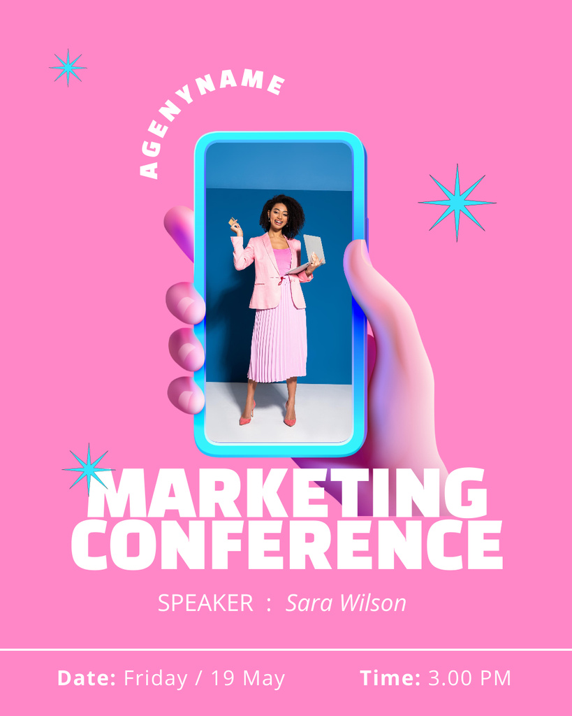 Marketing Conference Announcement on Pink Instagram Post Vertical Design Template