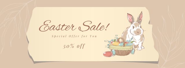 Easter Sale Ad with Rabbit and Basket full of Decorated Eggs Facebook cover Design Template