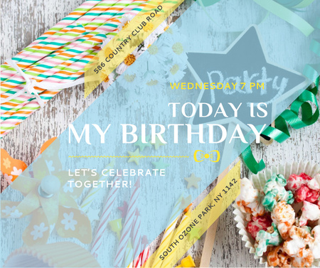 Birthday Party Invitation Bows and Ribbons Facebook Modelo de Design