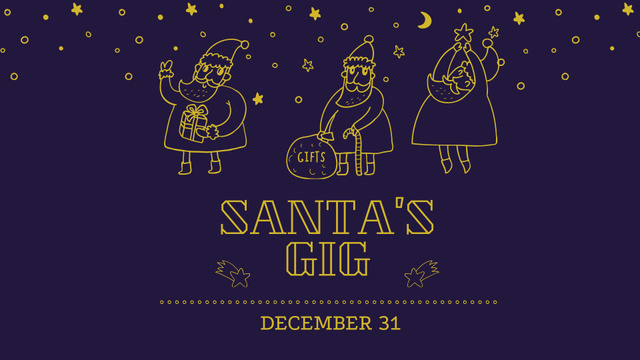 Modèle de visuel New Year Event Announcement with Cute Santas - FB event cover