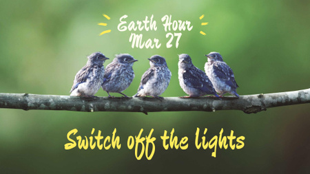 Template di design annuncio dell'ora della terra con uccelli sul ramo FB event cover