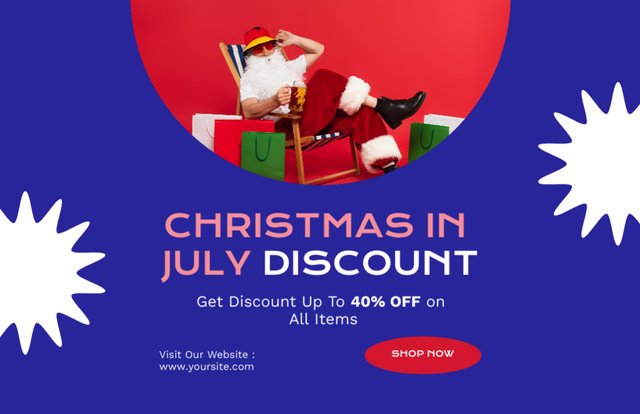 Christmas Sale Offer in July with Merry Santa Claus Flyer 5.5x8.5in Horizontal Design Template