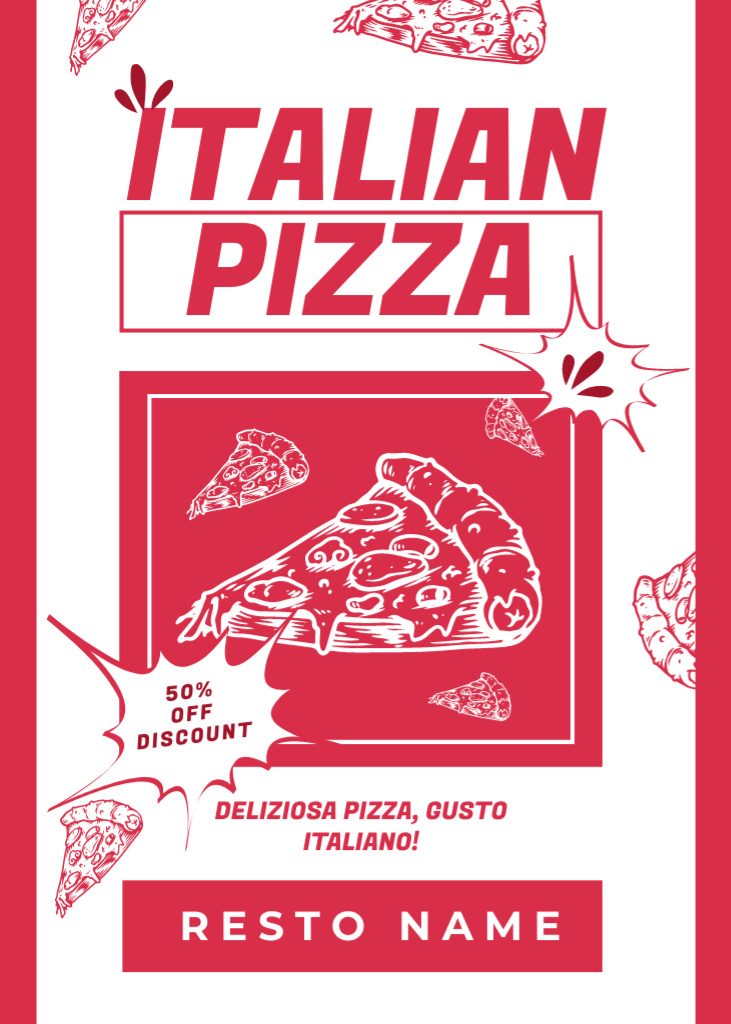 Designvorlage Discount Italian Pizza on Red für Flayer