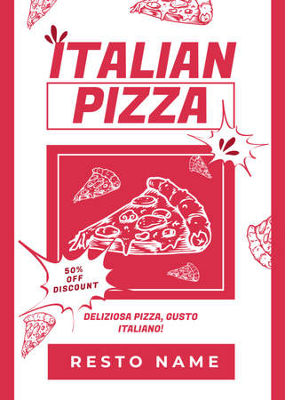 Plantilla de diseño de Rebajas pizza italiana en rojo Flayer 