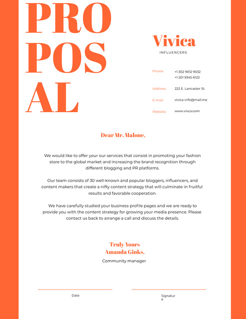 Marketing Agency Services Proposal Letterhead 8.5x11inデザインテンプレート