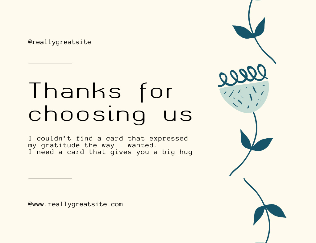 Thank You For Choosing Us Letter with Plant Sprigs Thank You Card 5.5x4in Horizontal Design Template