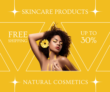 Beauty Ad with Woman with Yellow Flower in Hair Facebook Design Template