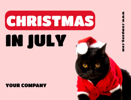 Black Cat in Santa Claus Costume Postcard 4.2x5.5in Design Template