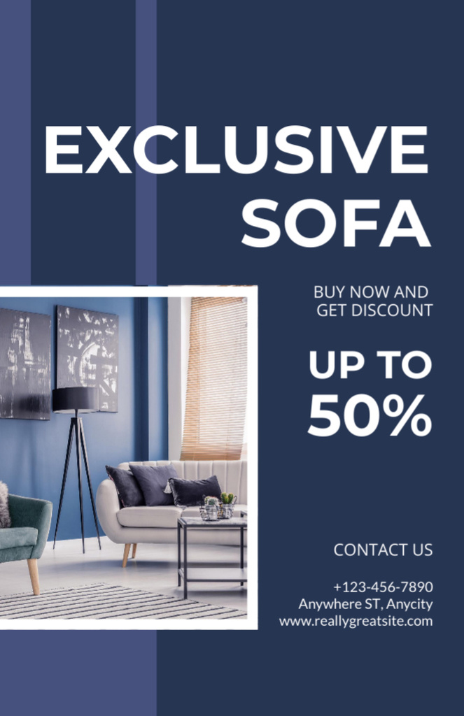 Ontwerpsjabloon van Flyer 5.5x8.5in van Furniture Ad with Discount on Exclusive Sofa