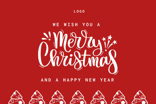 Christmas and New Year Wishes with Tree Pattern Postcard 4x6in Šablona návrhu