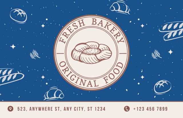 Discount and Loyalty Program of Bakery on Blue Business Card 85x55mm Design Template