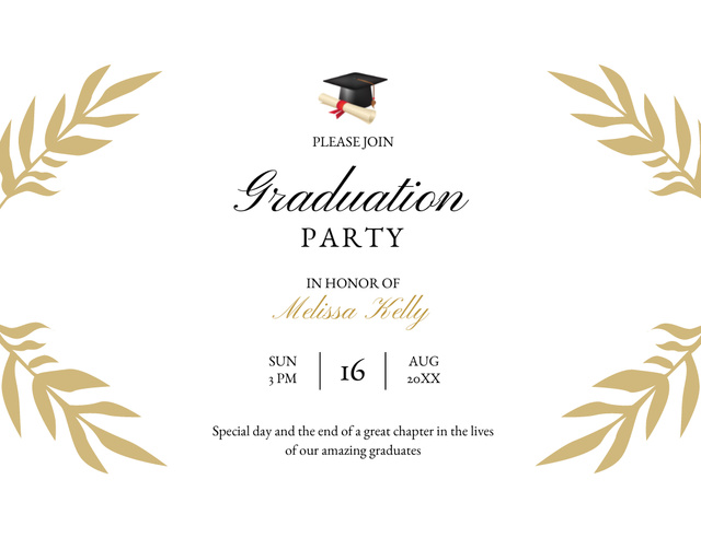Graduation Party Announcement In White Invitation 13.9x10.7cm Horizontal – шаблон для дизайну