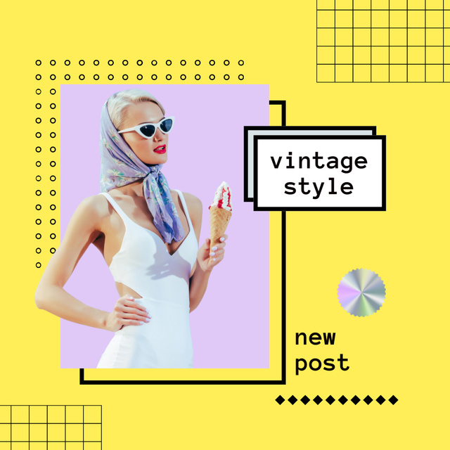 Ontwerpsjabloon van Instagram van Retro Collection with Girl in Headscarf and Glasses