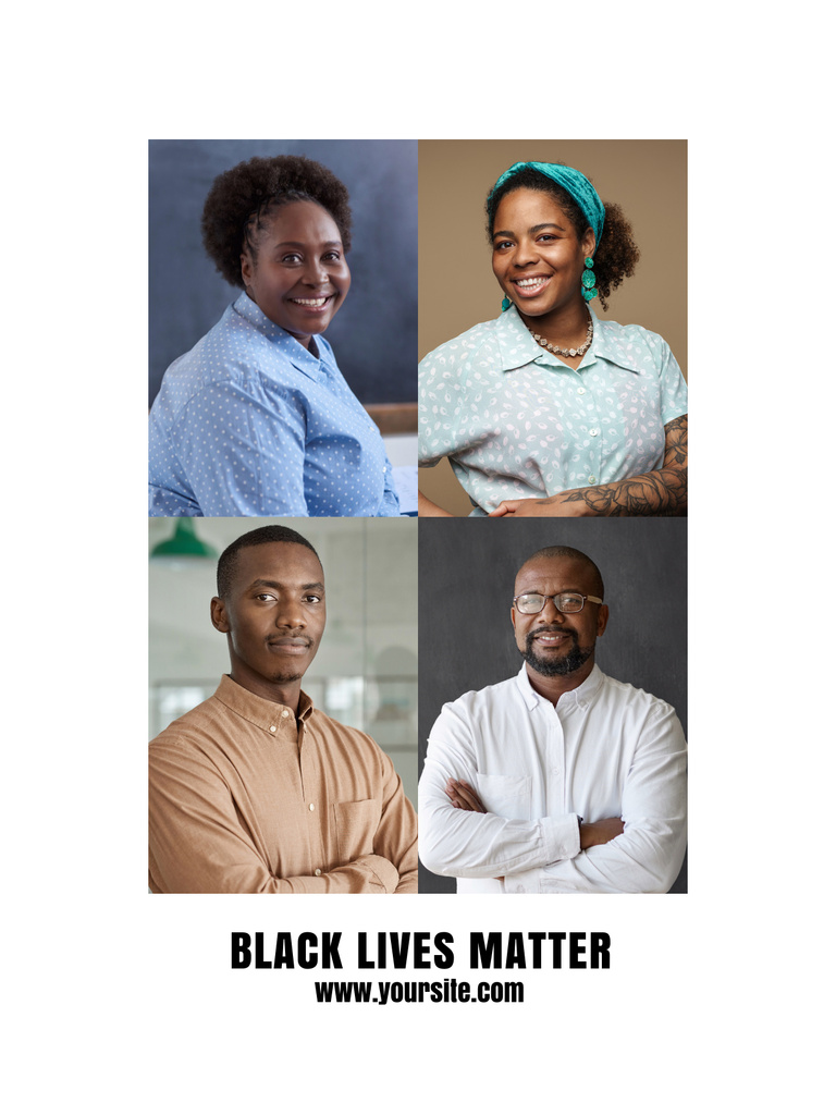 Template di design Black Lives Matter Slogan with Happy African American People in Collage Poster US