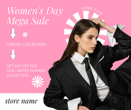 Plantilla de diseño de Mega Venta en el Día de la Mujer en Rosa Facebook 