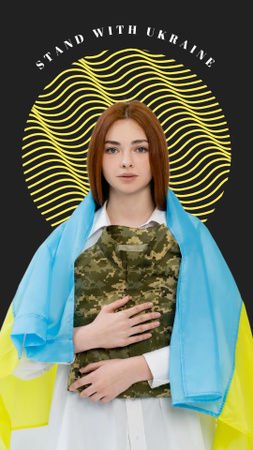 Plantilla de diseño de Stand con Ucrania con mujer joven en bandera Instagram Story 
