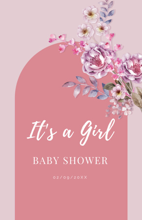 Exciting Baby Shower With Tender Flowers In Pink Invitation 5.5x8.5in Πρότυπο σχεδίασης