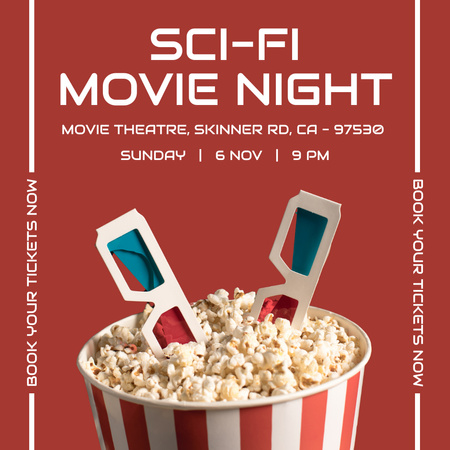 Movie Night Invitation with 3d Glasses Instagram Design Template