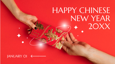 Saudações de feliz ano novo chinês em vermelho FB event cover Modelo de Design