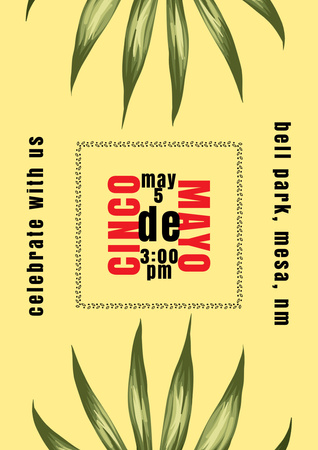 Platilla de diseño Celebration Announcement Cinco de Mayo with Leaves Poster A3