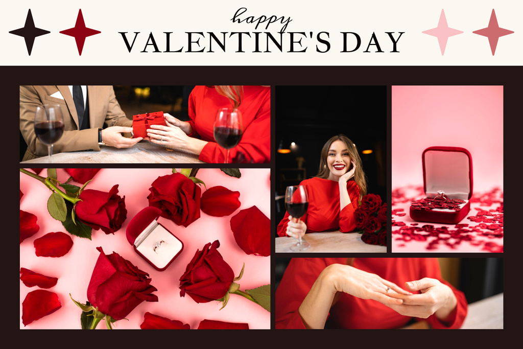 Romantic Collage for Valentine's Day with Beautiful Woman Mood Boardデザインテンプレート