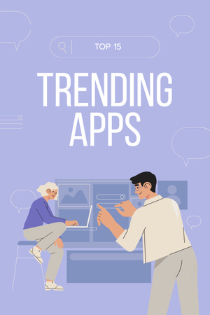 Trending Apps review with business Team Pinterest Design Template