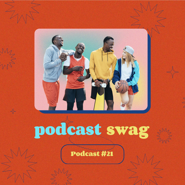 Ontwerpsjabloon van Podcast Cover van Comedy Podcast Announcement with Cheerful Friends