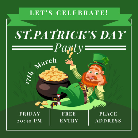 Patrick's Day Party with Red Bearded Man and Gold Instagram Design Template