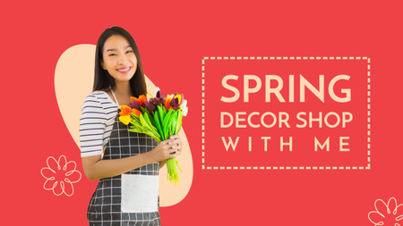 Seleção de decoração de primavera com jovem asiática Youtube Thumbnail Modelo de Design