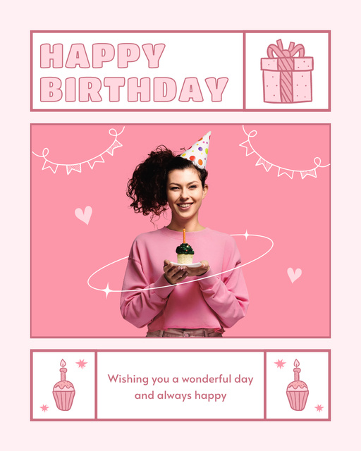 Designvorlage Happy Birthday to Birthday Girl in Pink für Instagram Post Vertical