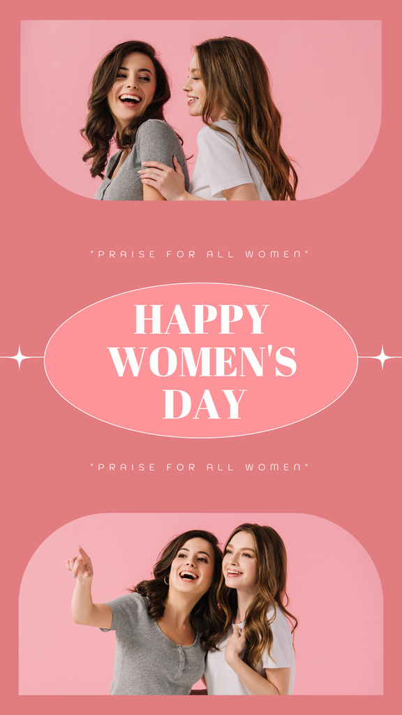Happy Smiling Women on International Women's Day Instagram Story Modelo de Design