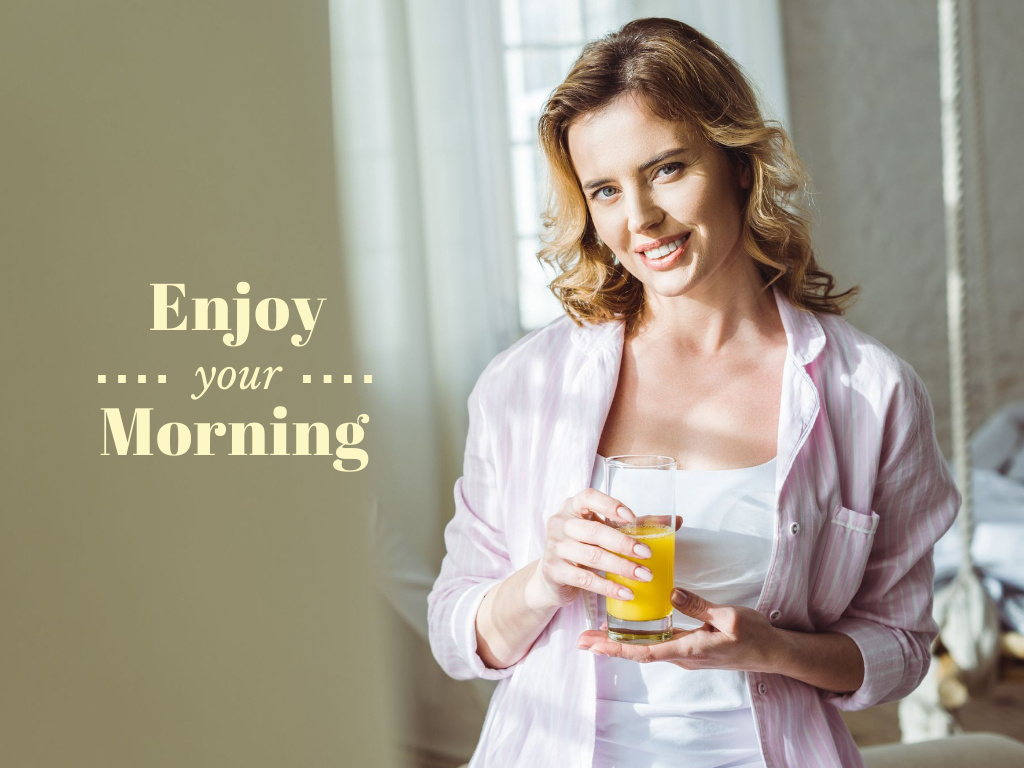 Woman enjoying Morning with Juice Presentation – шаблон для дизайну