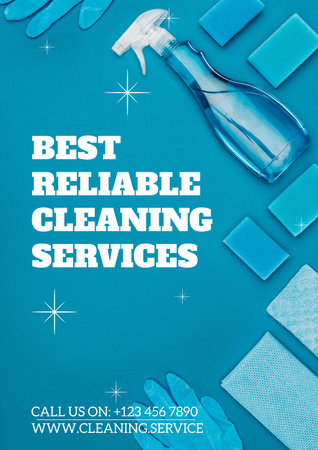 Cleaning Services Ad with Blue Detergents Poster Πρότυπο σχεδίασης