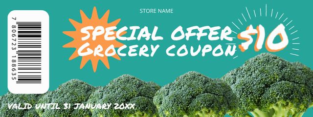 Grocery Store Ad with Fresh Green Broccoli Coupon Design Template
